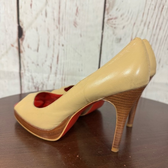 JEFFREY CAMPBELL Elegant calf leather Peep-Toe Heels - Tan and Red 7.5 GUC - Picture 9 of 15